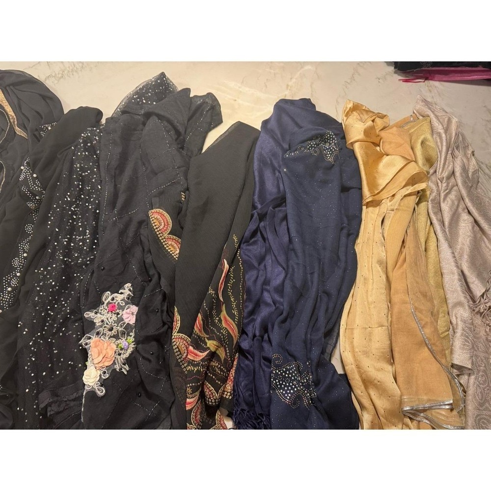 Lot of 10 Women's Scarves Shawls Dupattas Embellished Beaded Evening Wraps